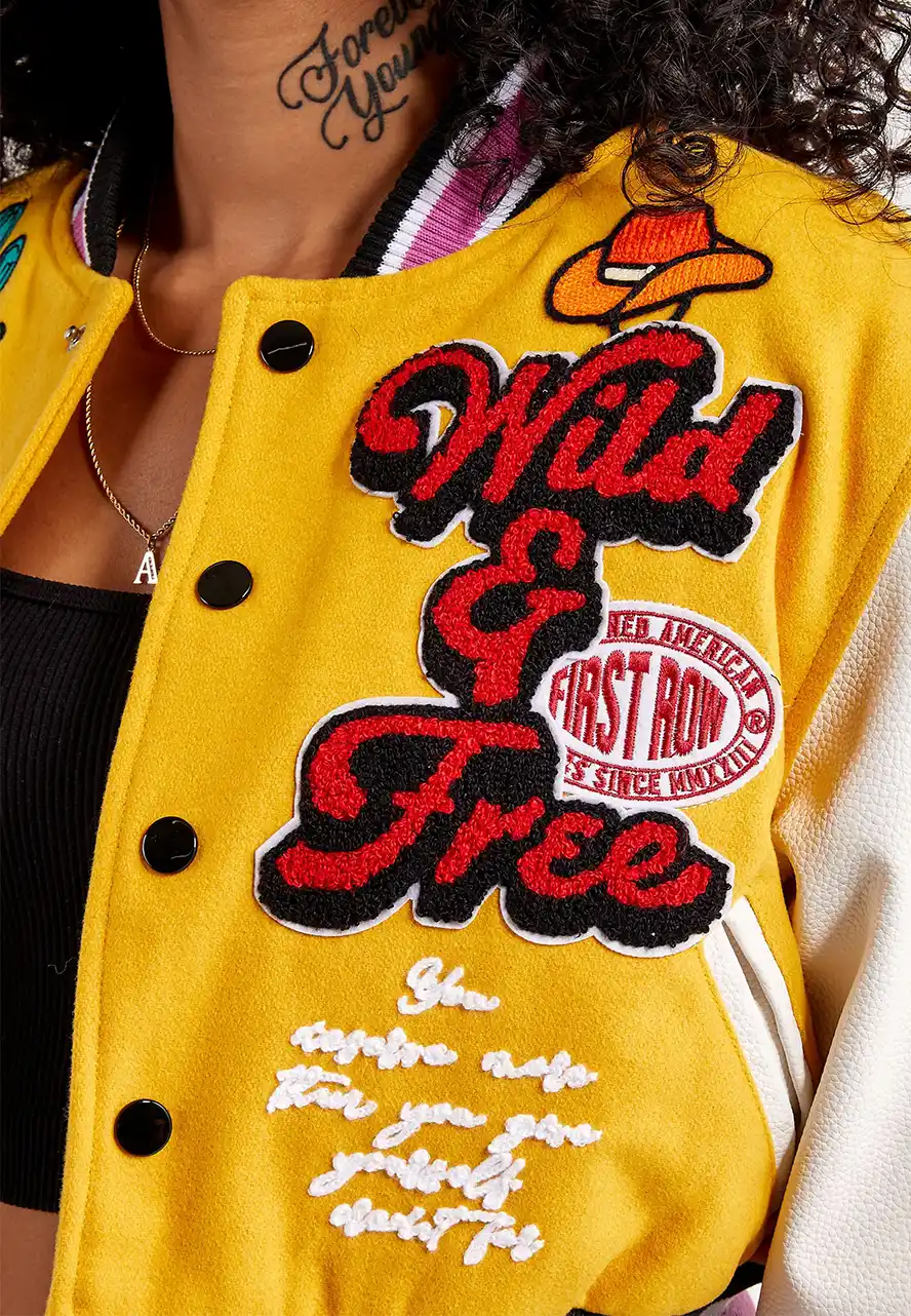 First Row Wild And Free Yellow Varsity Jacket First Row Wild And Free Yellow Varsity Jacket - Image 6