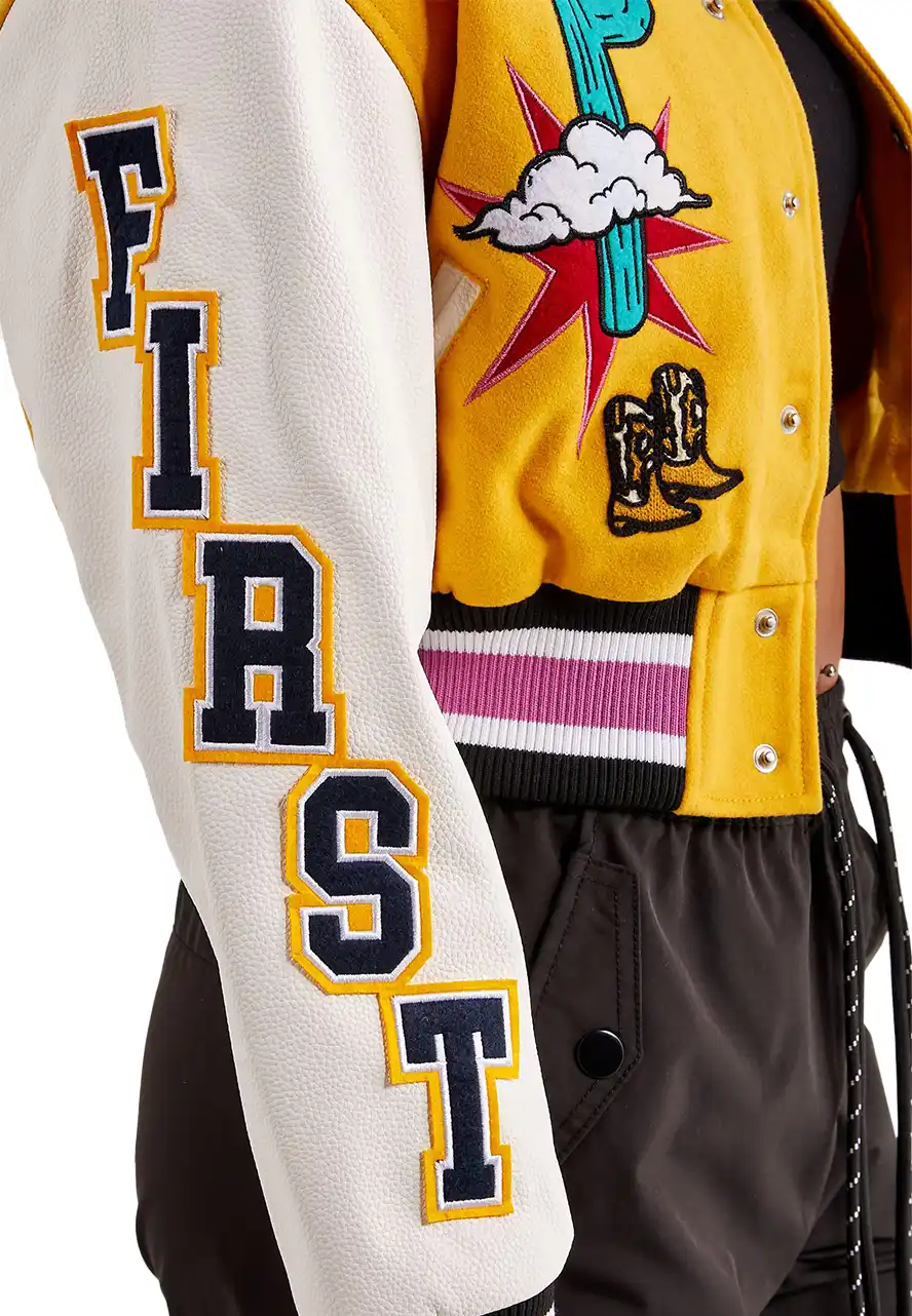 First Row Wild And Free Yellow Varsity Jacket First Row Wild And Free Yellow Varsity Jacket - Image 3