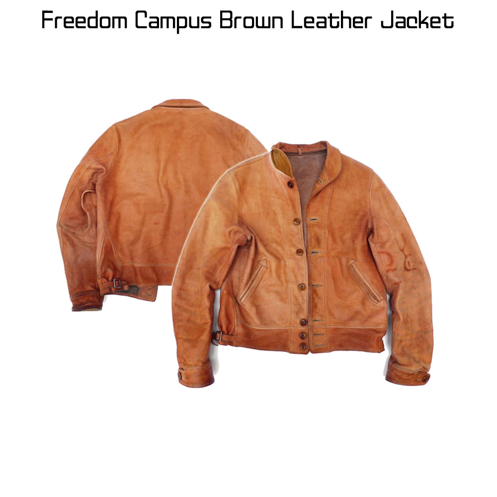 Freedom Campus Tan Brown Leather Jacket Freedom Campus Tan Brown Leather Jacket - Image 3