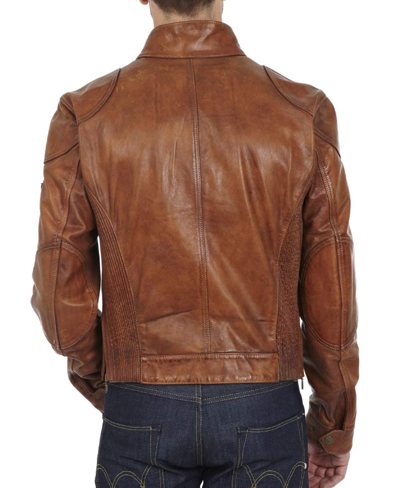 Men's Gangster Brown Leather Motorcycle Jacket Men's Gangster Brown Leather Motorcycle Jacket - Image 2
