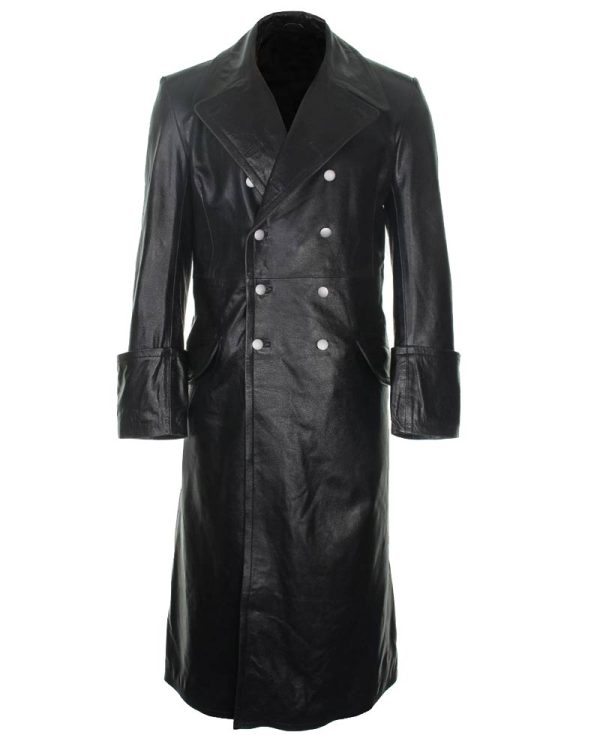 Men's German Officer SS Double Breasted Black Leather Coat