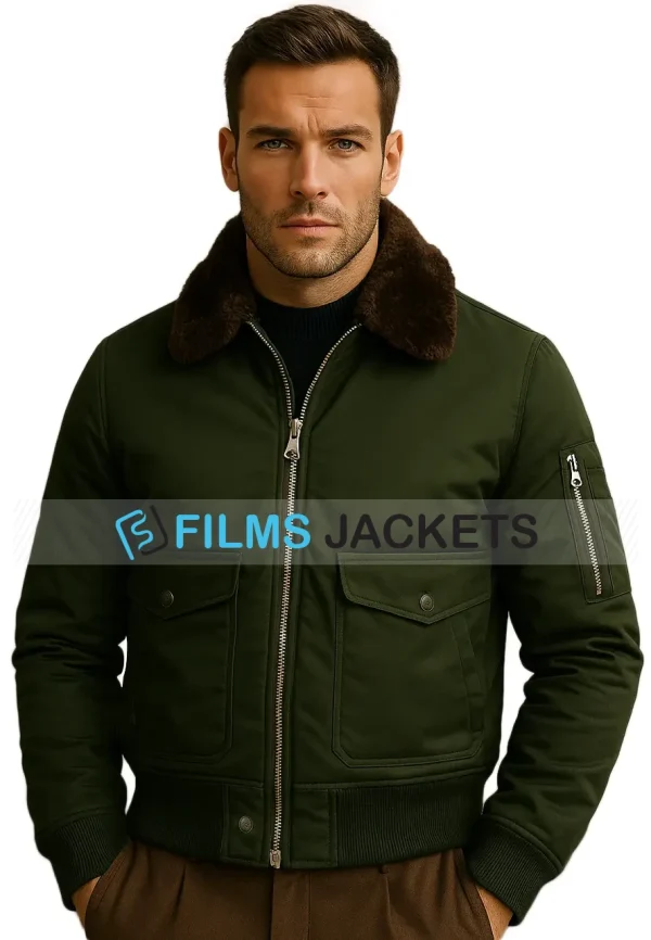 green fur collar jacket