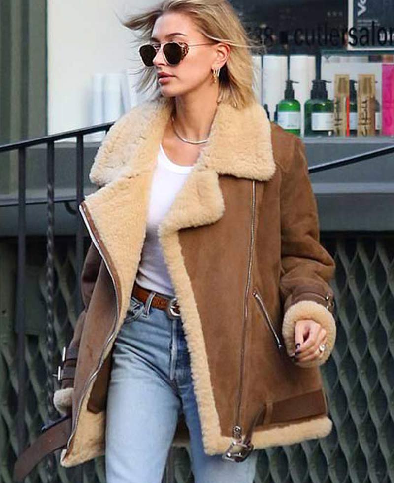 Hailey Baldwin Shearling Brown Suede Jacket
