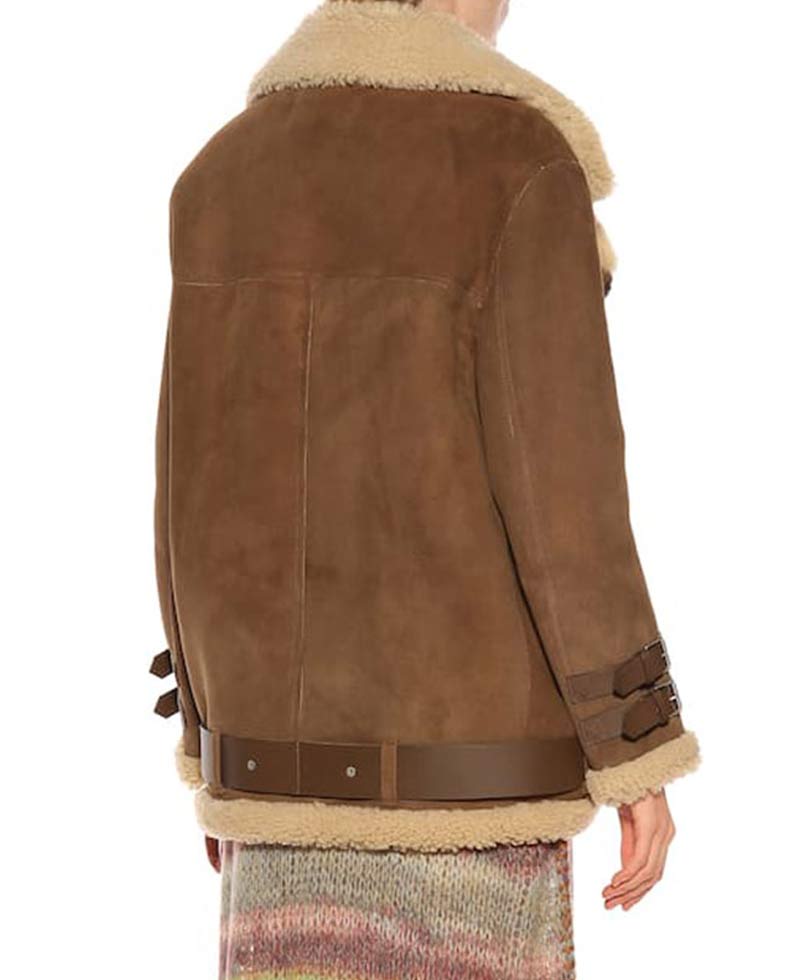Hailey Baldwin Shearling Brown Suede Jacket Hailey Baldwin Shearling Brown Suede Jacket - Image 4