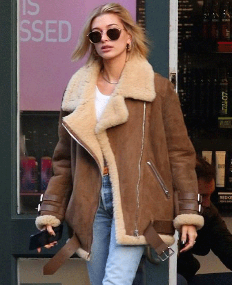 Hailey Baldwin Shearling Brown Suede Jacket Hailey Baldwin Shearling Brown Suede Jacket - Image 5