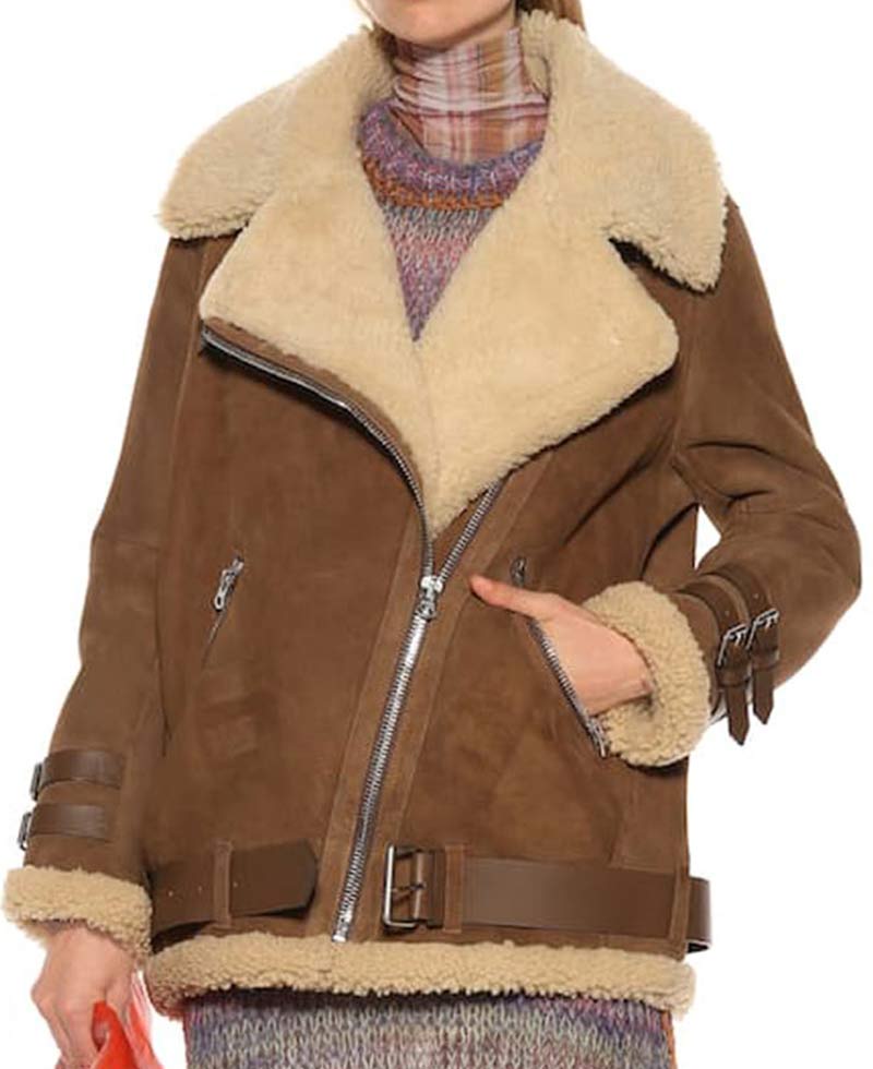 Hailey Baldwin Shearling Brown Suede Jacket Hailey Baldwin Shearling Brown Suede Jacket - Image 2