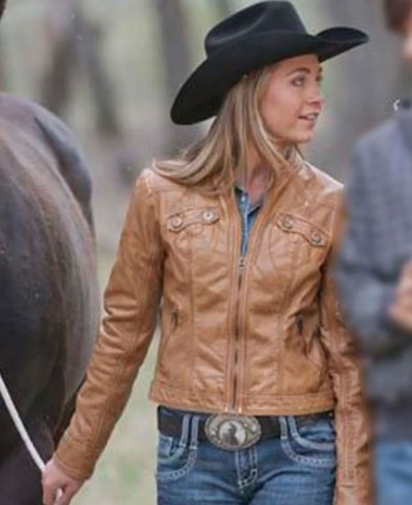 Amber Marshall Heartland Tan Brown Leather Jacket