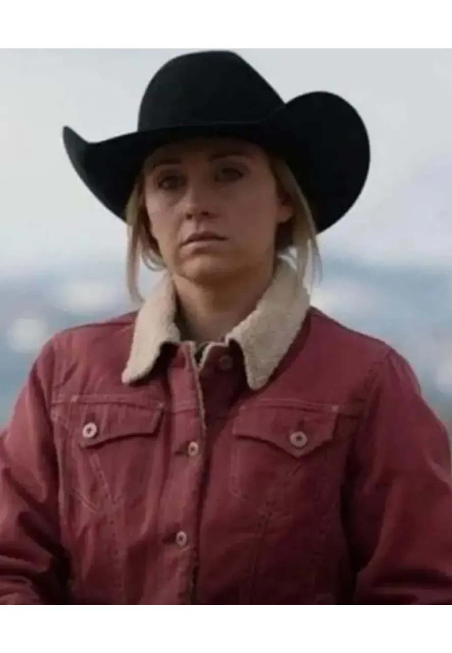 Amber Marshall Heartland Burgundy Shearling Jacket Amber Marshall Heartland Burgundy Shearling Jacket - Image 3
