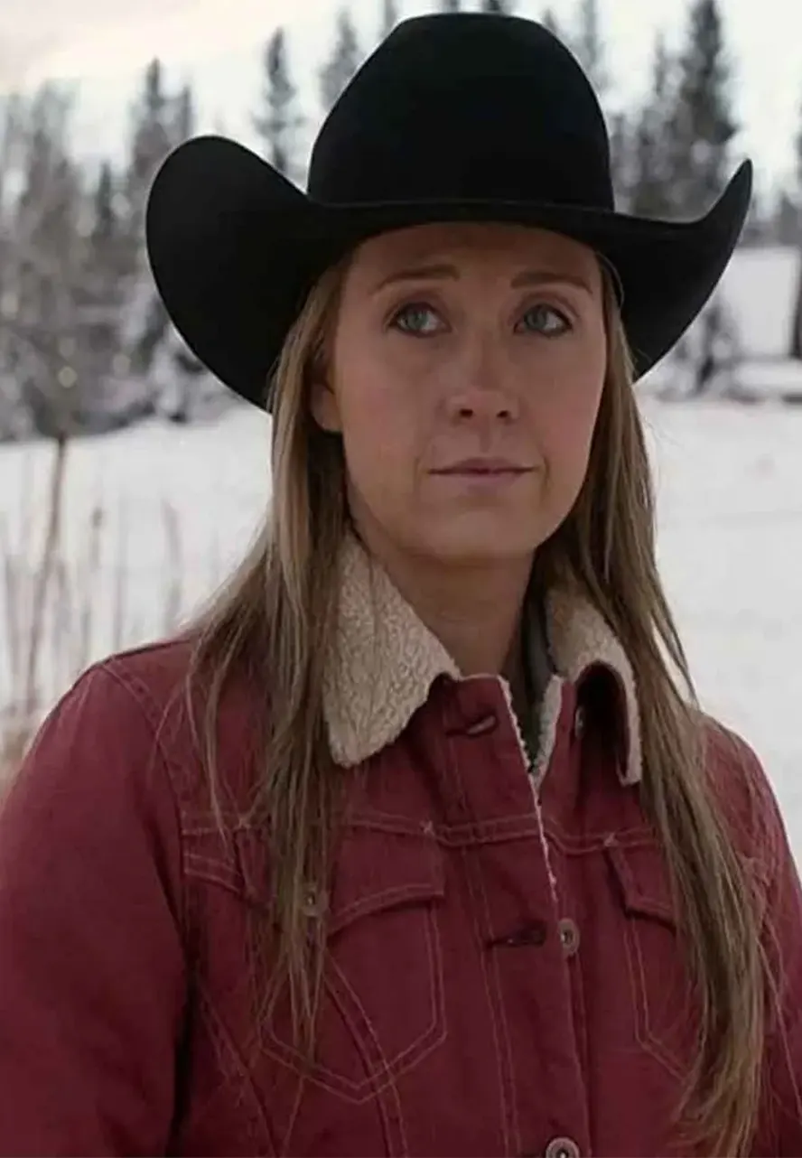 Amber Marshall Heartland Burgundy Shearling Jacket Amber Marshall Heartland Burgundy Shearling Jacket - Image 4
