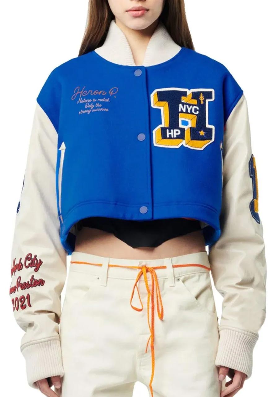 Heron Patches Cropped Varsity Jacket Heron Patches Cropped Varsity Jacket