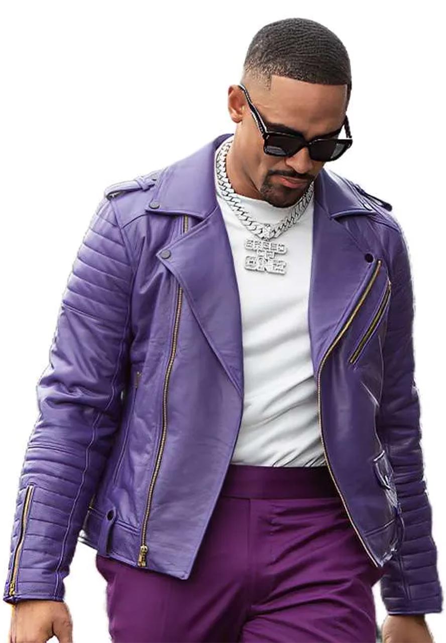 Jalen Hurts Purple Leather Jacket Jalen Hurts Purple Leather Jacket