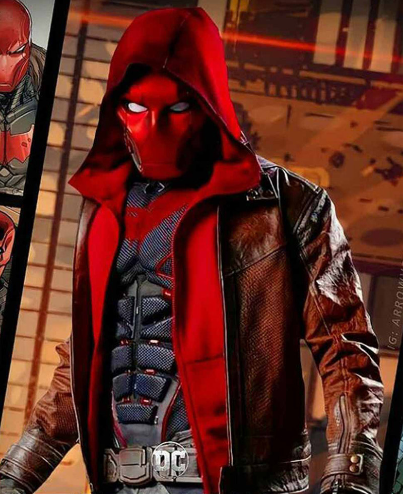 titans jason todd leather jacket with hoodie