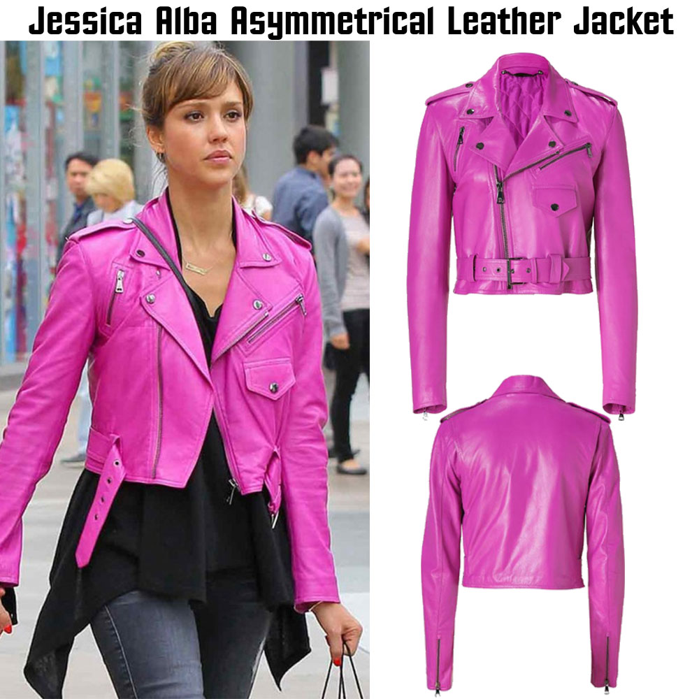 Jessica Alba Hot Pink Leather Jacket Jessica Alba Hot Pink Leather Jacket - Image 3