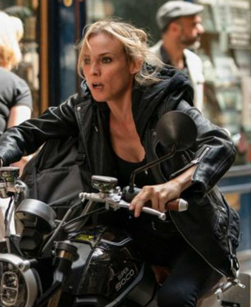 Jessica Chastain The 355 Motorcycle Leather Jacket Jessica Chastain The 355 Motorcycle Leather Jacket - Image 2