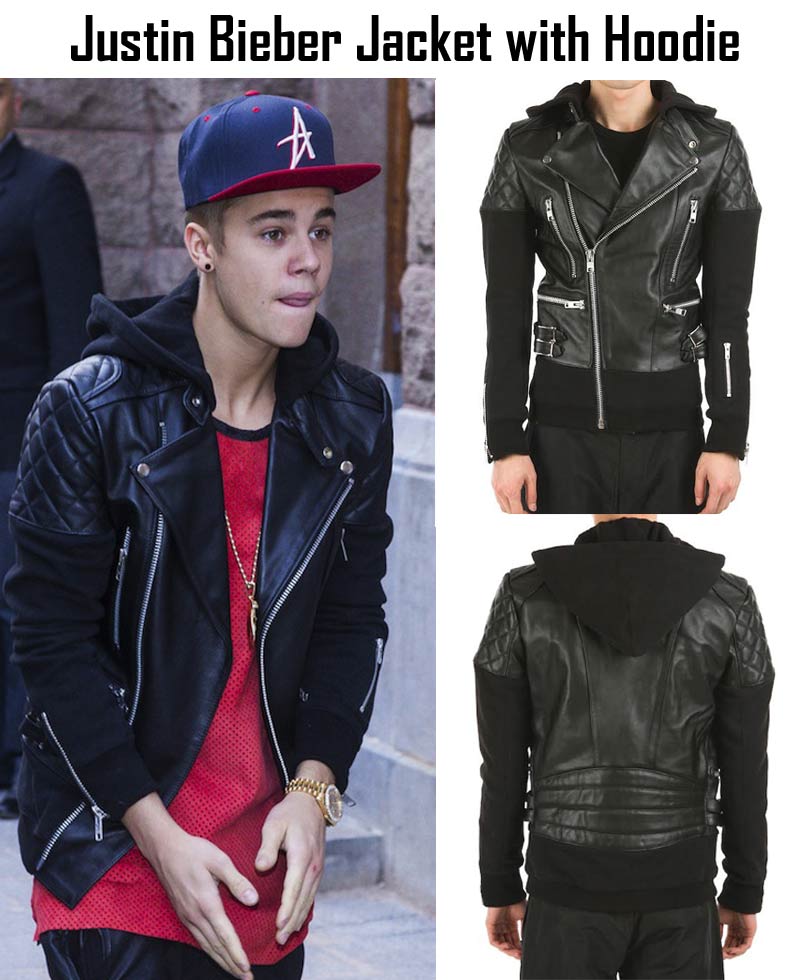 Justin Bieber Leather Jacket with Hoodie Justin Bieber Leather Jacket with Hoodie - Image 4