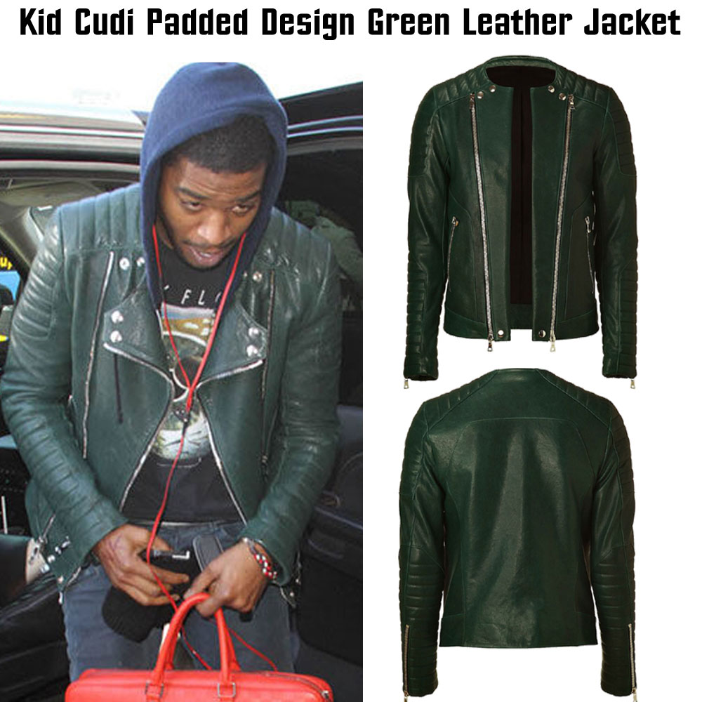 Kid Cudi Collarless Green Leather Jacket Kid Cudi Collarless Green Leather Jacket - Image 3
