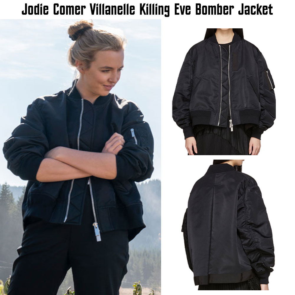 Killing Eve Jodie Comer Black Bomber Jacket Killing Eve Jodie Comer Black Bomber Jacket - Image 5