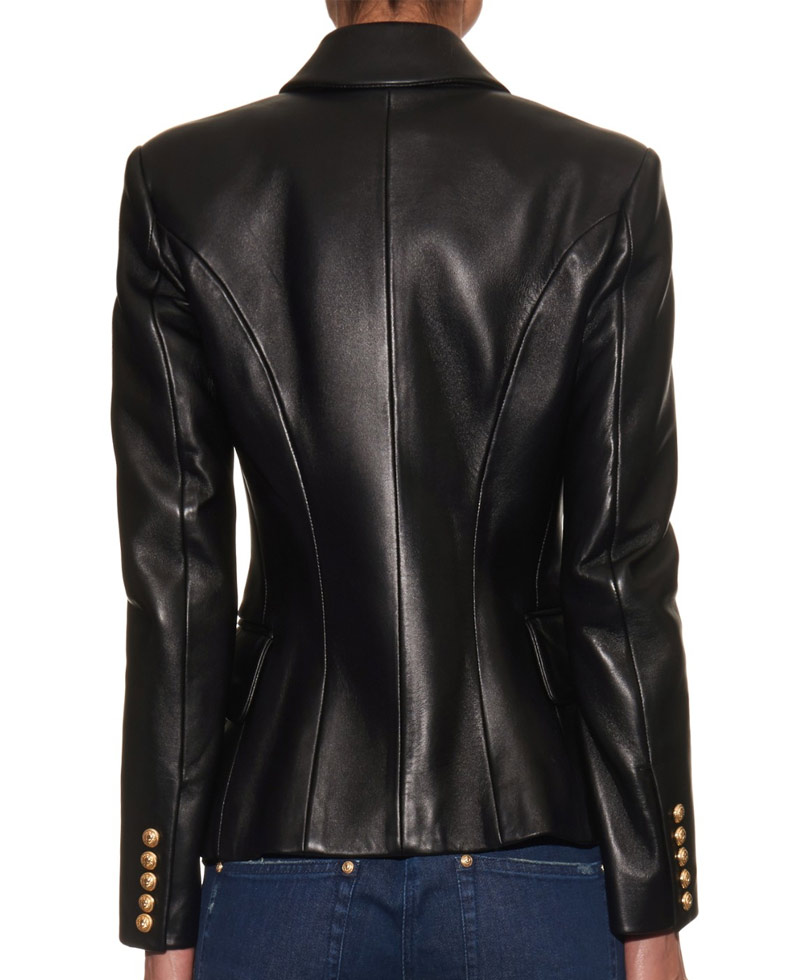 Kim Kardashian Double Breasted Black Leather Blazer Style Jacket Kim Kardashian Double Breasted Black Leather Blazer Style Jacket - Image 2