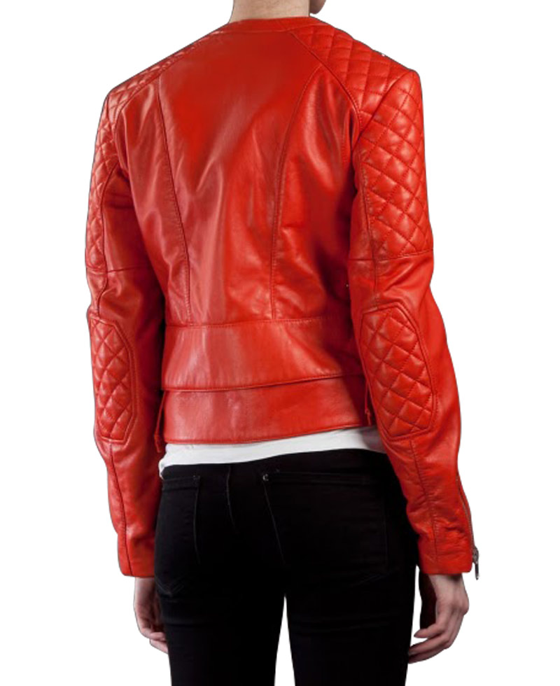 Kristen Stewart Motorcycle Quilted Red Leather Jacket Kristen Stewart Motorcycle Quilted Red Leather Jacket - Image 2