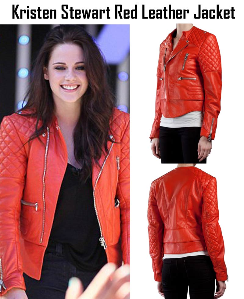 Kristen Stewart Motorcycle Quilted Red Leather Jacket Kristen Stewart Motorcycle Quilted Red Leather Jacket - Image 4