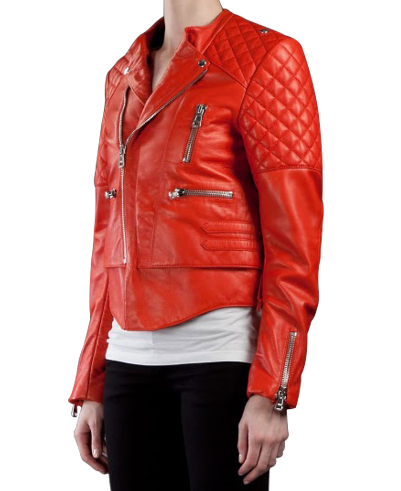 Kristen Stewart Motorcycle Quilted Red Leather Jacket Kristen Stewart Motorcycle Quilted Red Leather Jacket - Image 3