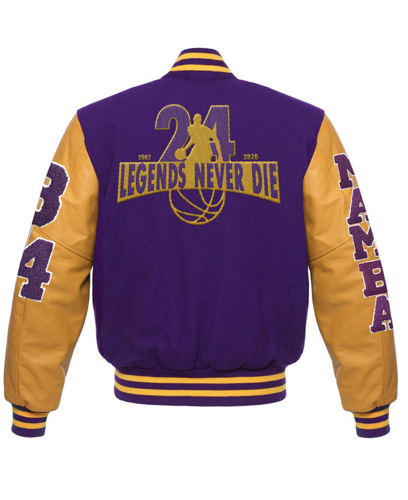 Men's Mamba LA Lakers Legend Never Die Varsity Jacket Men's Mamba LA Lakers Legend Never Die Varsity Jacket - Image 2