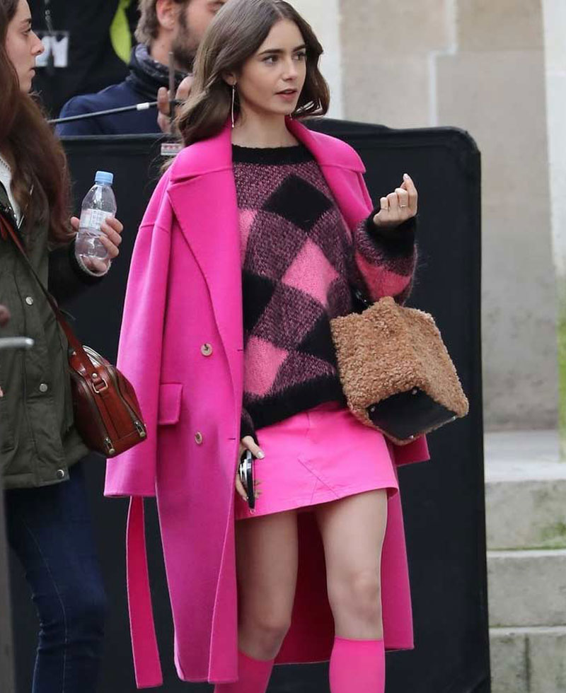 Emily in Paris Lily Collins Double Breasted Wool Coat Emily in Paris Lily Collins Double Breasted Wool Coat - Image 2