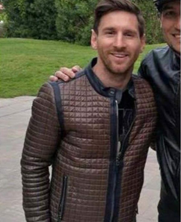 Lionel Messi Brown Leather Quilted Jacket