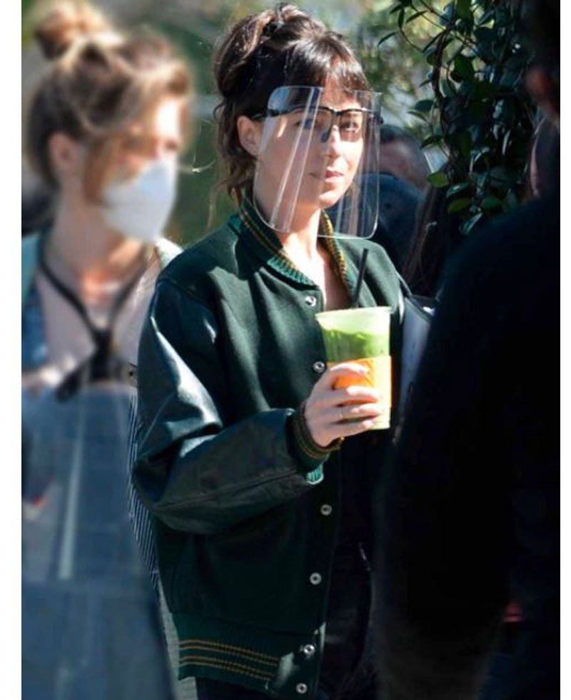 Am I Ok Dakota Johnson Varsity Green Jacket Am I Ok Dakota Johnson Varsity Green Jacket