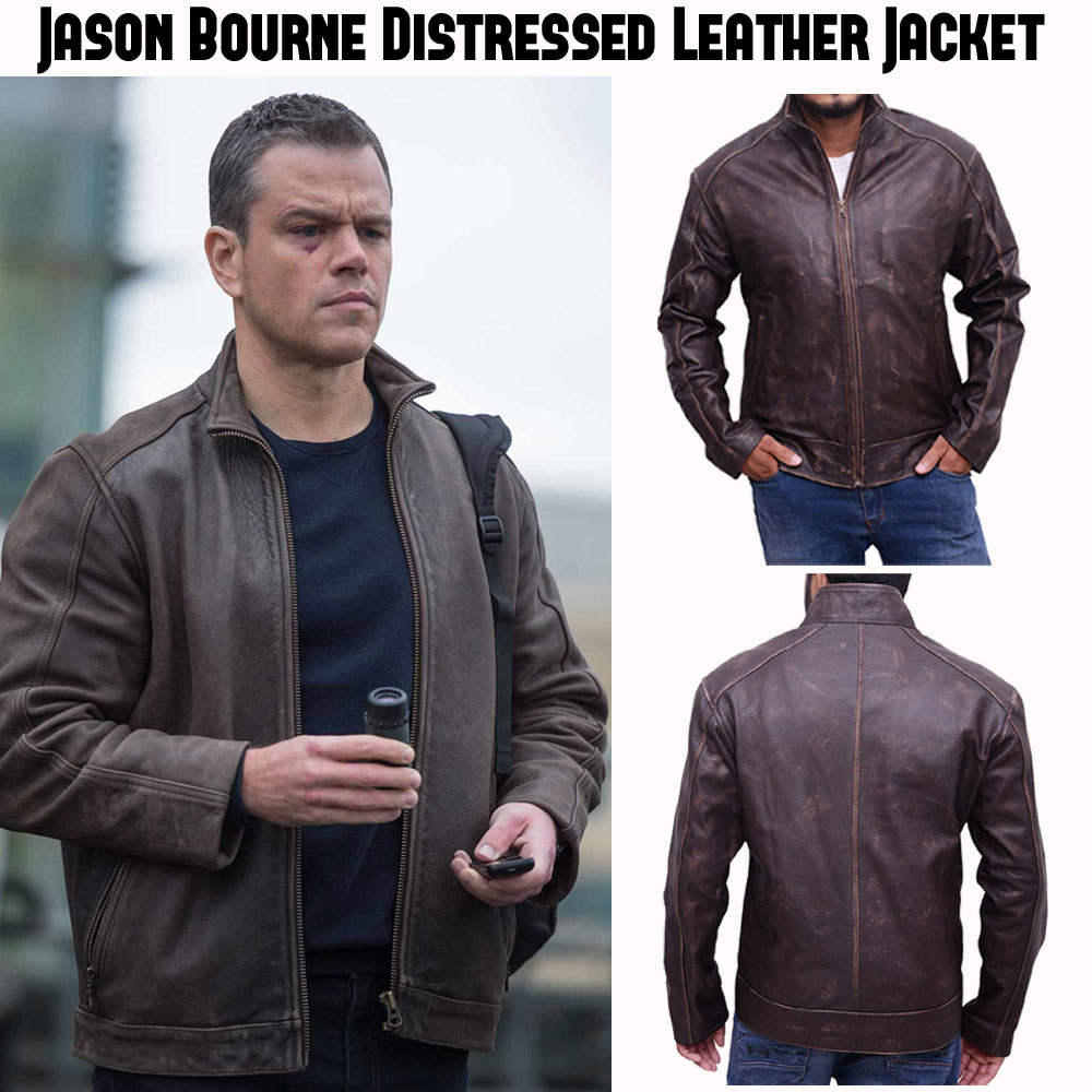 Matt Damon Jason Bourne Distressed Brown Leather Jacket Matt Damon Jason Bourne Distressed Brown Leather Jacket - Image 3