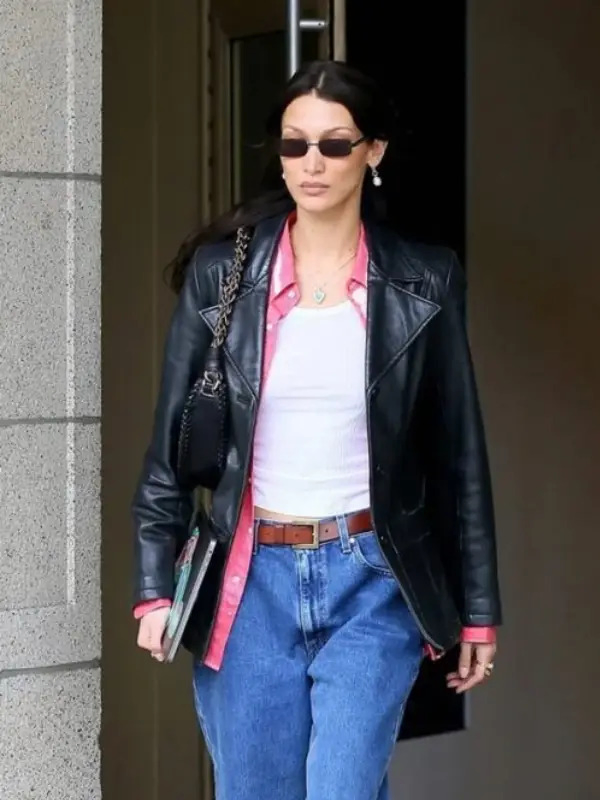 Meeting In NYC 2022 Bella Hadid Black Jacket Meeting In NYC 2022 Bella Hadid Black Jacket - Image 2