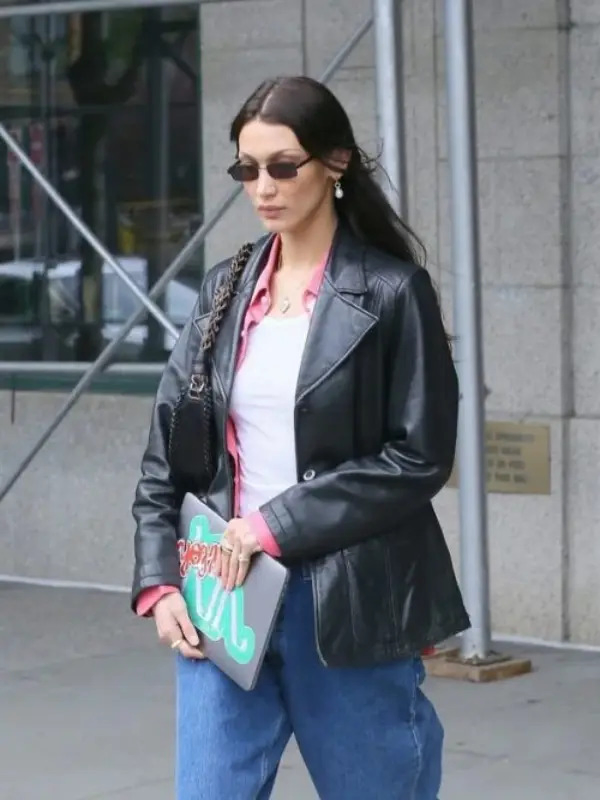 Meeting In NYC 2022 Bella Hadid Black Jacket Meeting In NYC 2022 Bella Hadid Black Jacket