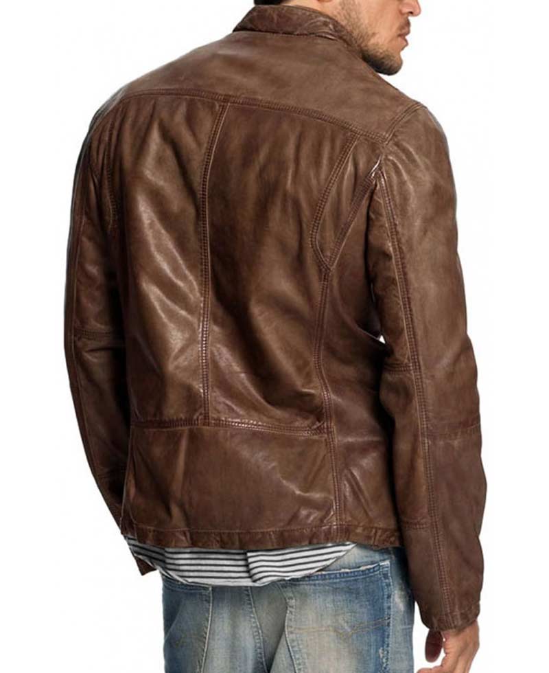 Men's Vintage Four Pockets Distressed Brown Leather Jacket Men's Vintage Four Pockets Distressed Brown Leather Jacket - Image 2