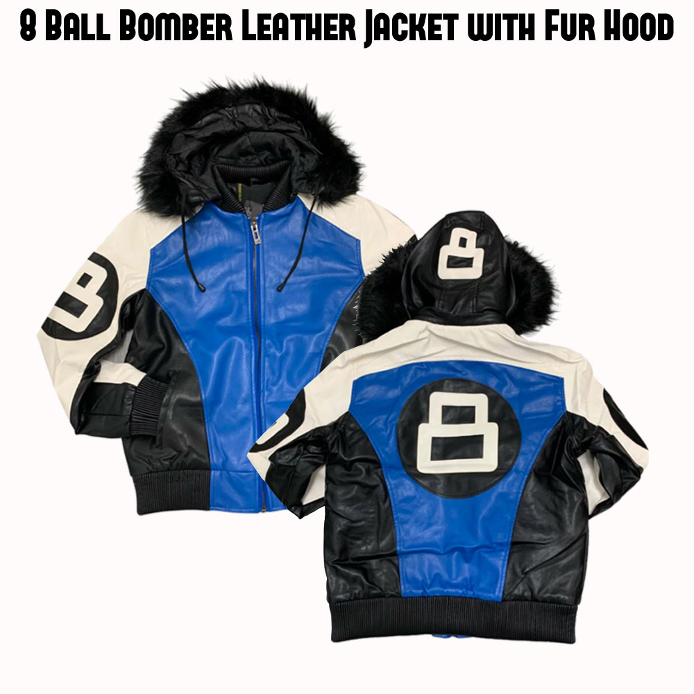 Men's 8 Ball White Black and Blue Leather Jacket Men's 8 Ball White Black and Blue Leather Jacket - Image 3