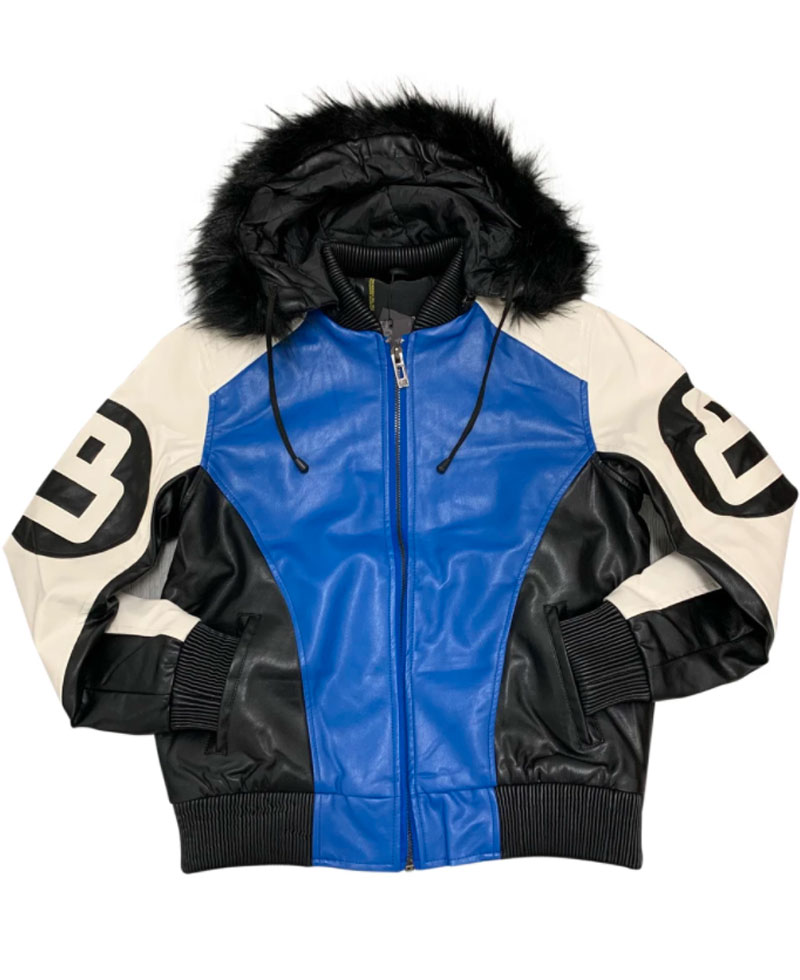 Men's 8 Ball White Black and Blue Leather Jacket