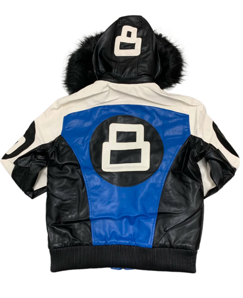 Men's 8 Ball White Black and Blue Leather Jacket Men's 8 Ball White Black and Blue Leather Jacket - Image 2