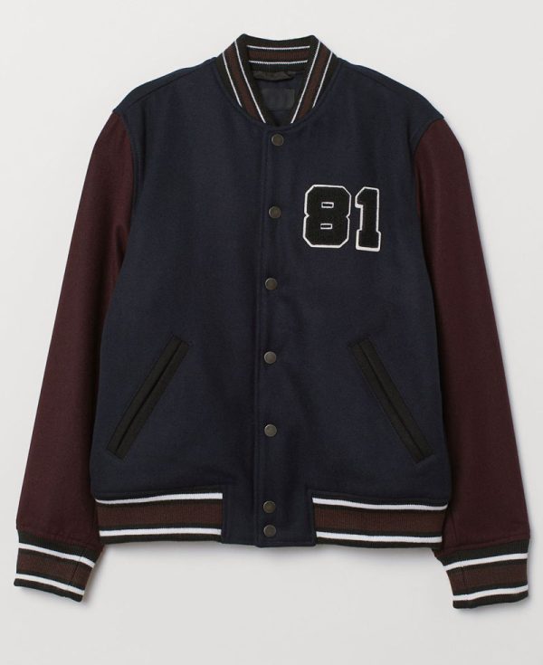 Men's Bomber Dark Blue and Burgundy Baseball 81 Jacket