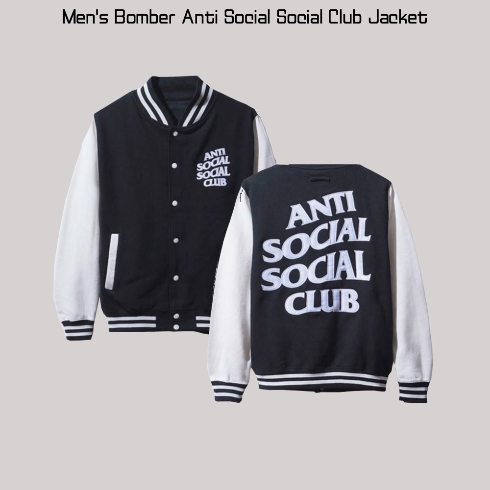 Men's Bomber Anti Social Social Club Black and White Jacket Men's Bomber Anti Social Social Club Black and White Jacket - Image 3