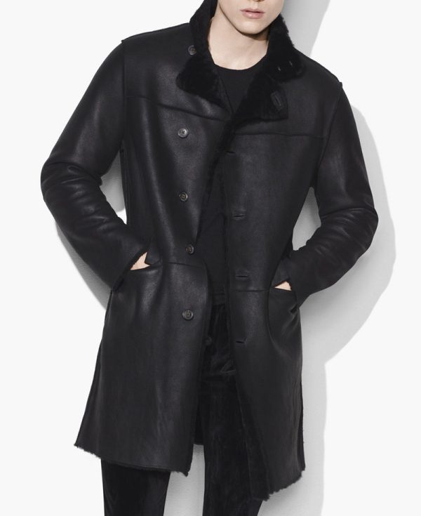 Men's Casual Wear Black Faux Shearling Coat