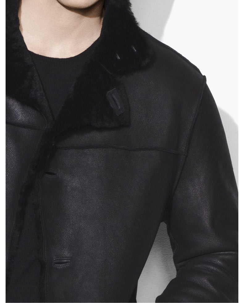 Men's Casual Wear Black Faux Shearling Coat Men's Casual Wear Black Faux Shearling Coat - Image 3