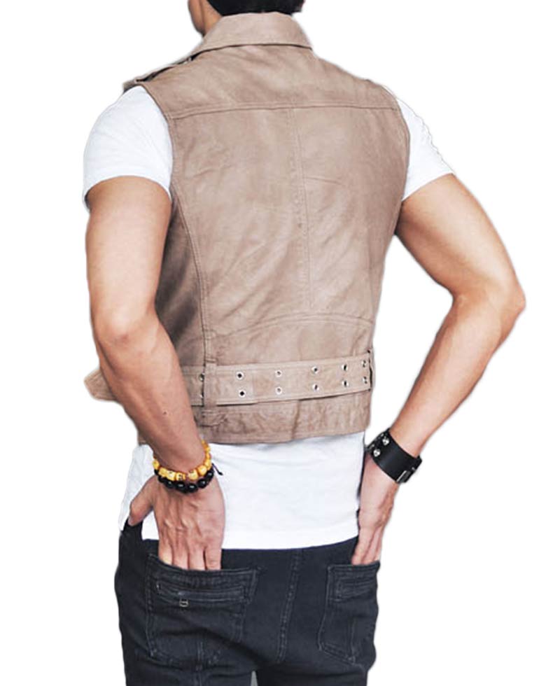 Men's Belted Asymmetrical Zipper Black Leather Vest Men's Belted Asymmetrical Zipper Black Leather Vest - Image 4