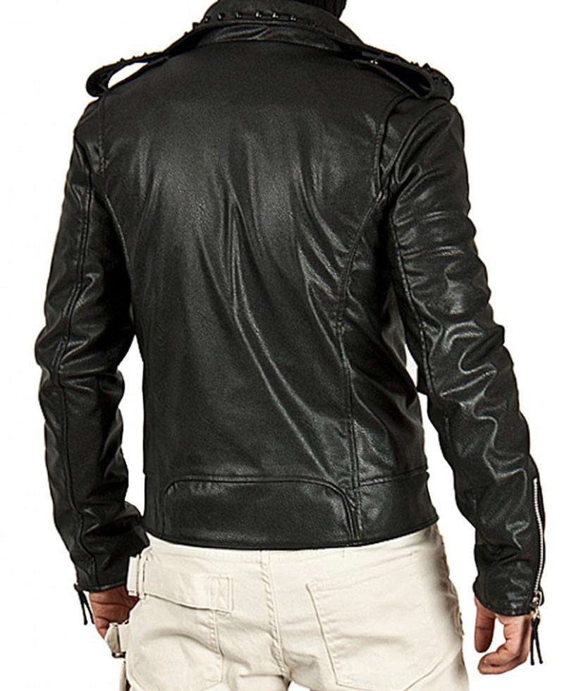 Men's Black Studded Asymmetrical Leather Jacket Men's Black Studded Asymmetrical Leather Jacket - Image 2