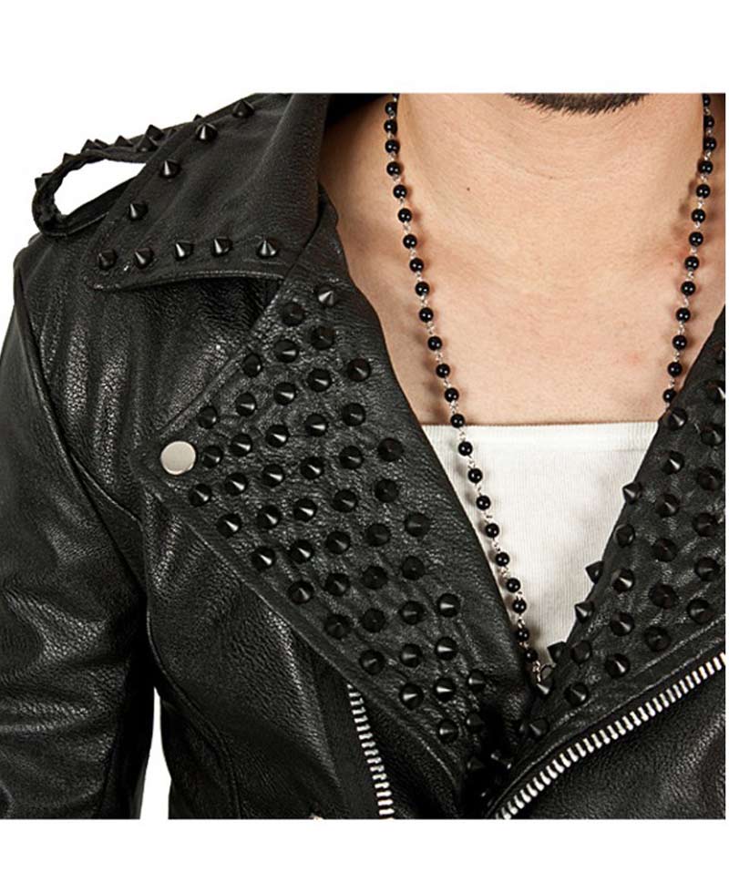 Men's Black Studded Asymmetrical Leather Jacket Men's Black Studded Asymmetrical Leather Jacket - Image 4