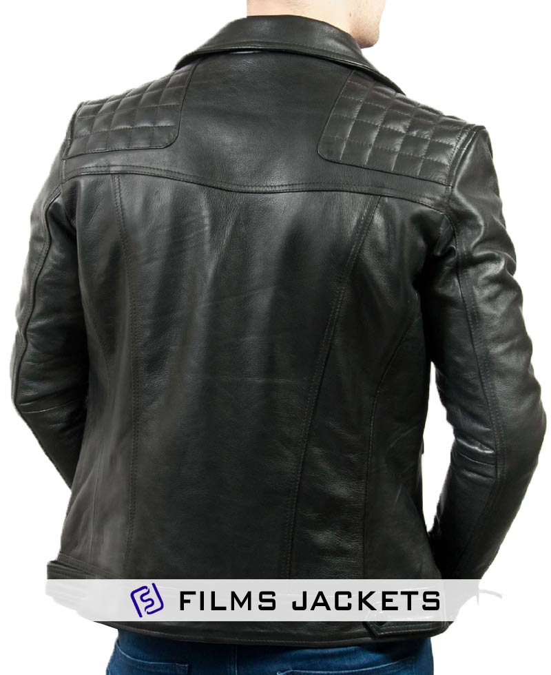 Men's Asymmetrical Zipper Cow Hide Black Leather Moto Jacket Men's Asymmetrical Zipper Cow Hide Black Leather Moto Jacket - Image 2