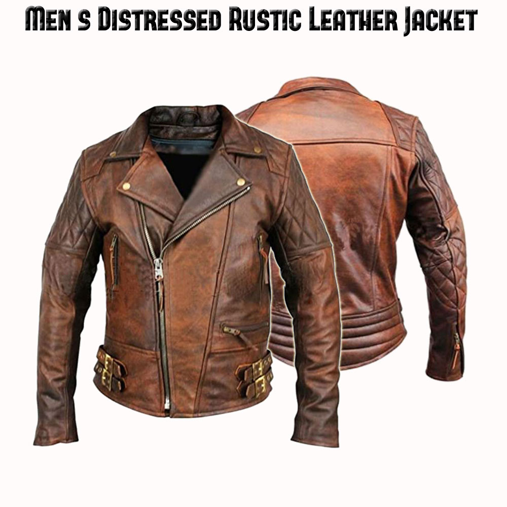 Men's Biker Vintage Rustic Distressed Brown Leather Jacket mens rustic jacket