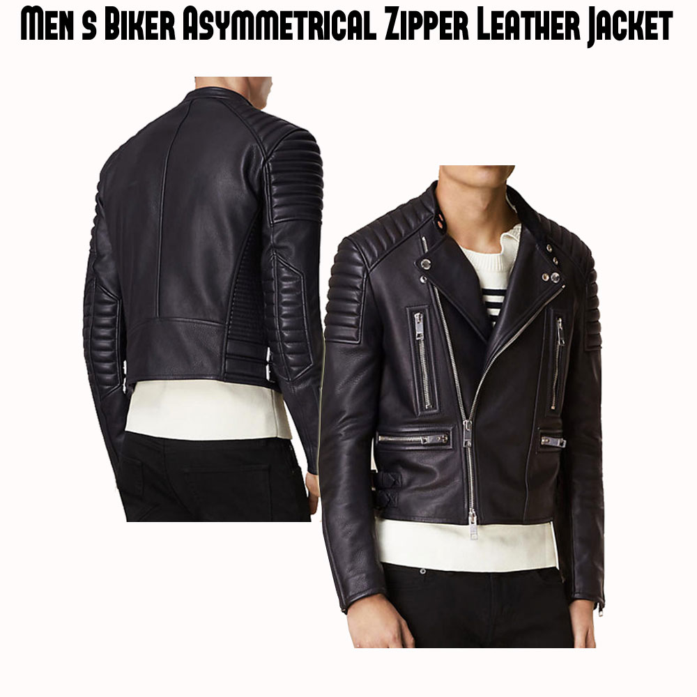 Men's Asymmetrical Black Motorcycle Jacket Men's Asymmetrical Black Motorcycle Jacket - Image 5