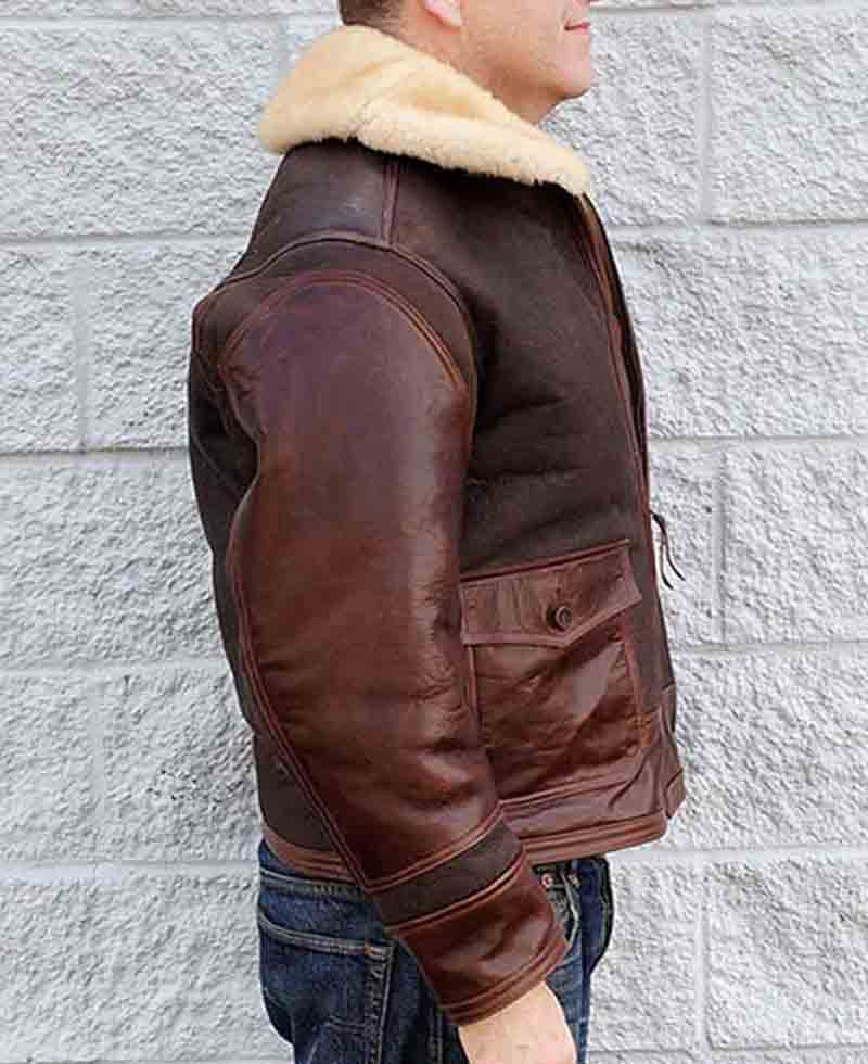 Men's Aviator Flight AN-J-4 Brown Leather Jacket Men's Aviator Flight AN-J-4 Brown Leather Jacket - Image 3