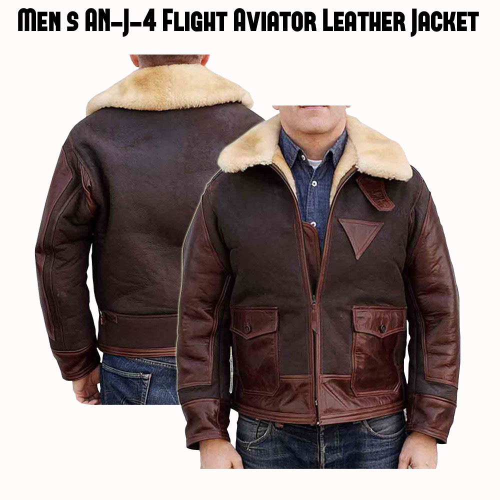 Men's Aviator Flight AN-J-4 Brown Leather Jacket Men's Aviator Flight AN-J-4 Brown Leather Jacket - Image 4