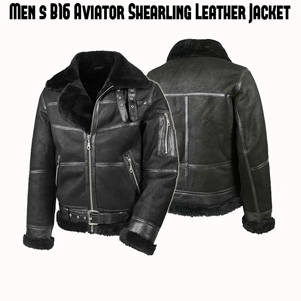 Men's B16 Shearling Black Leather Jacket Men's B16 Shearling Black Leather Jacket - Image 3
