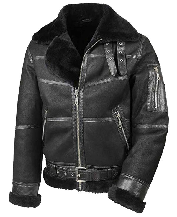 Men's B16 Shearling Black Leather Jacket